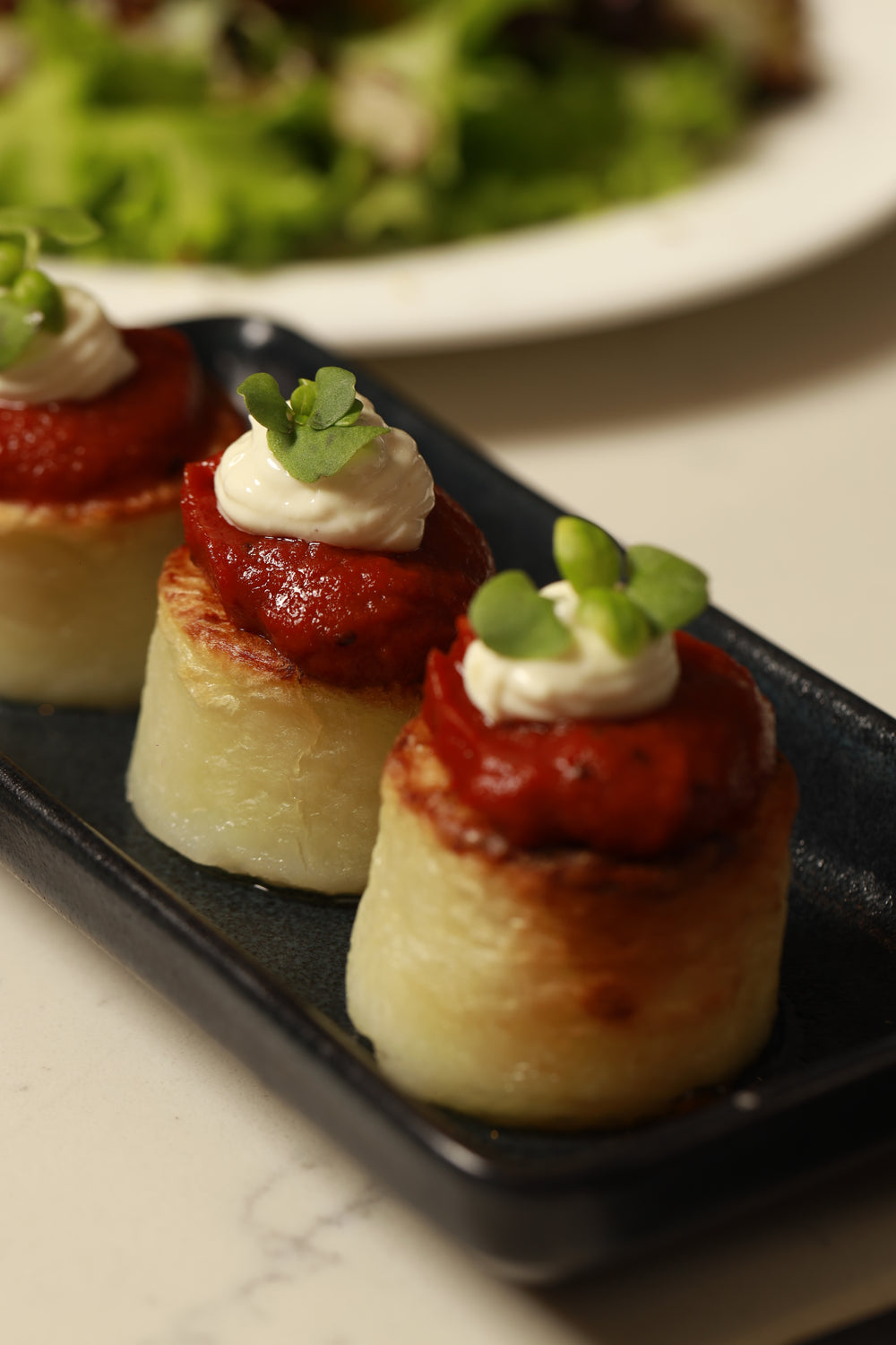 Spanish Patatas Bravas, Smoked Tofu & Yuzu Mayonnaise
