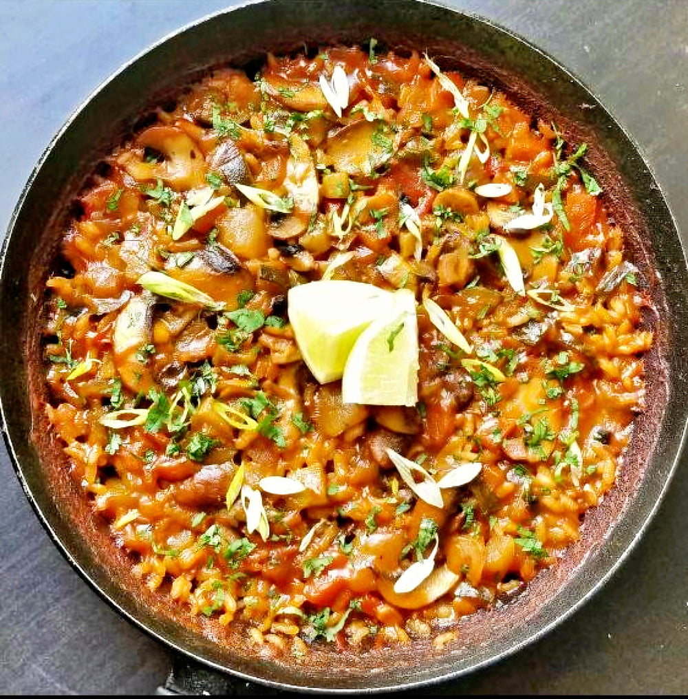 Mediterranean Charred Garden Vegetables and Citrus Paella
