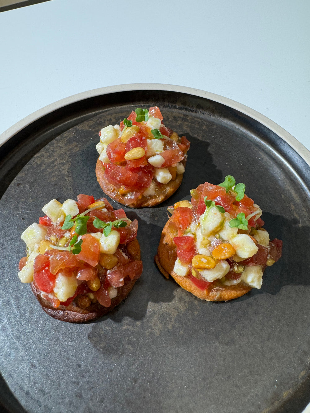 Marinated Heritage Tomates, Plant-based Mozarrella, Oat Crackers