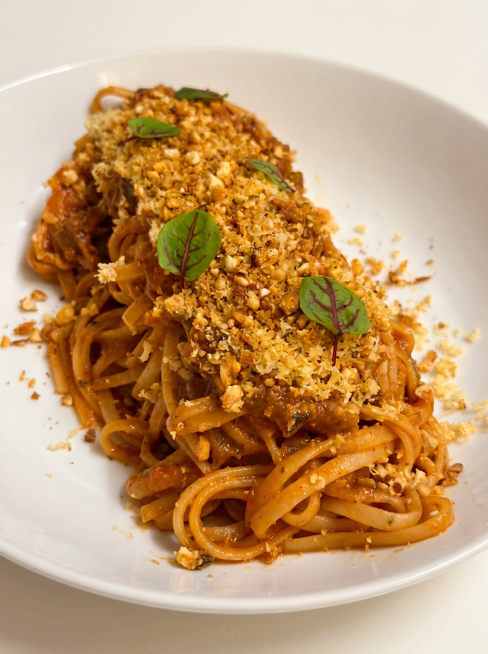 Sunday Slow-braised Vegetable Ragù, Vegan Cheddar & Corn Crumb